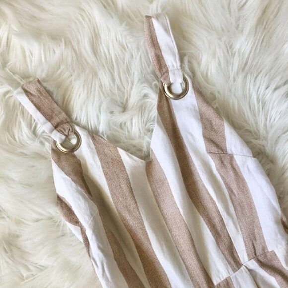 Japna Cotton Linen Striped Jumpsuit XS Tan White - Picture 4 of 6
